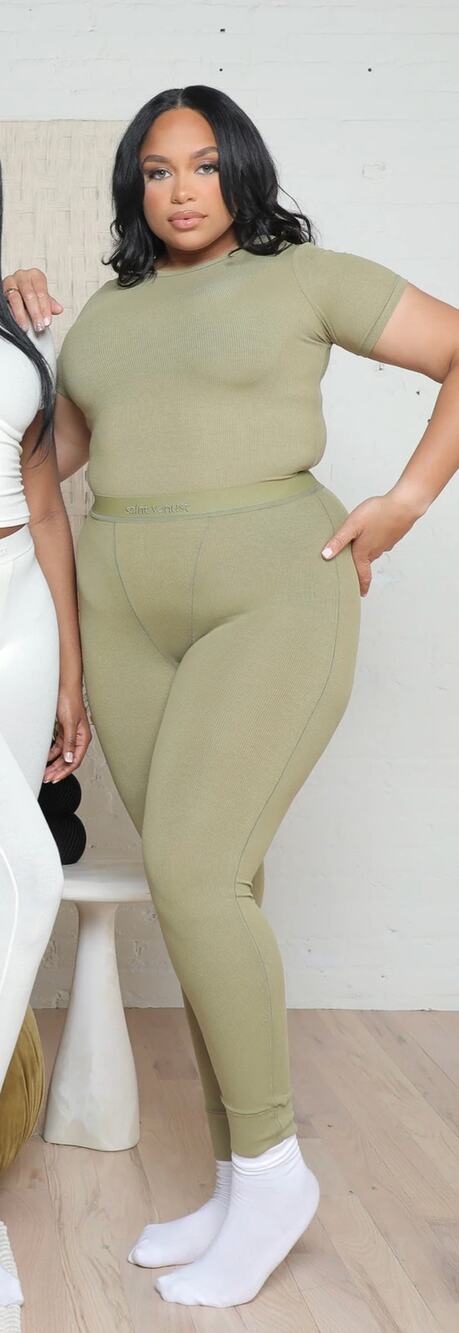 Saint Venust Rib Lounge Leggings Moss Green Womens Plus Size XXL New